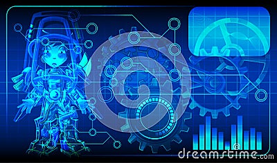 Technology blueprint diagram of artificial intelligence for android. Vector Illustration