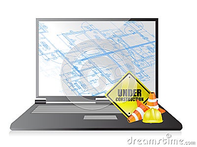 Technology blueprint under construction Cartoon Illustration