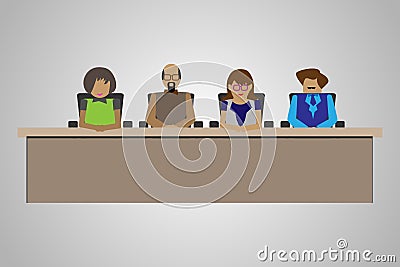 Technology/Business People sitting on a Table in an Interview Panel Vector Illustration