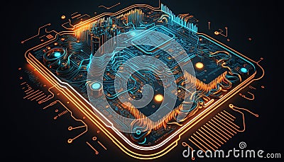 Technology with a captivating circuit board background, featuring intricate electronic pathways. Generative AI Stock Photo