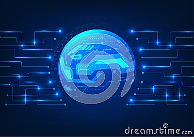 Technology circle background with a circuit board as a component represents a connection to smart technology that collects data Vector Illustration