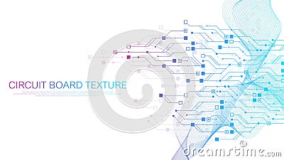 Technology circuit board texture background. Abstract circuit board banner wallpaper. Digital data industry. Engineering Vector Illustration