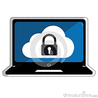 Technology Cloud Security Systems - Editable Outline Computer Vector Illustration Stock Photo