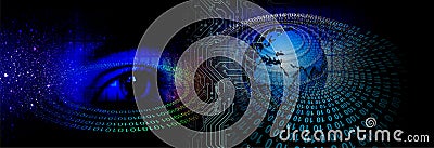 Technology cogs binary web glob background. eye vision virtual concept.world network technology communication background. Stock Photo