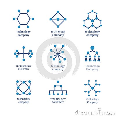 Technology company logo set. Vector technological information network icons Vector Illustration