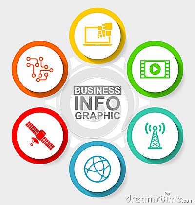 Technology and computer infographic template, icon set, miscellaneous vector icons such as chip, global network, antenna, Vector Illustration