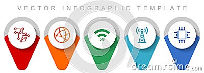 Technology and computer pointer collection, miscellaneous icons such as chip, globe, 5g, antenna and computer, flat design vector Vector Illustration