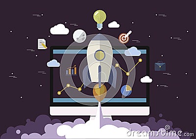 Technology concept idea, good equipment and computer of creative graphic designer can make create idea for work faster. Vector Illustration
