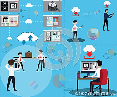 Technology concept,used live video for product presentation on m Vector Illustration