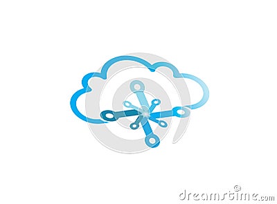 Cloud Technology connect with clouds symbol logo Cartoon Illustration