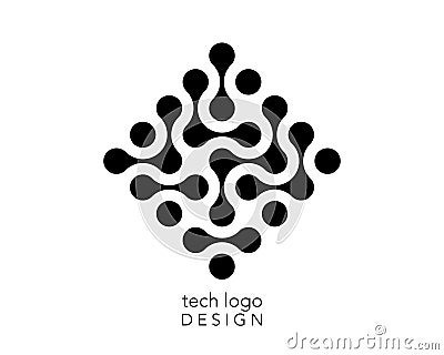 Technology connection logo design, fluid transition sign, integration abstract symbol. Vector circles point movement, isolated Vector Illustration
