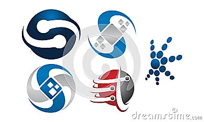Technology Connection Logo Set Vector Illustration