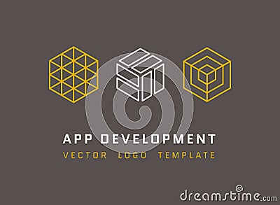 Technology, development, architecture, game studio vector logos set in line style Vector Illustration