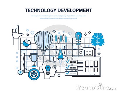 Technology development. Start-up, creative, modern information technology, business processes. Vector Illustration