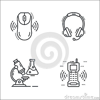 technology devices line icons. linear set. quality vector line set such as walkie talkies, microscope, support Vector Illustration