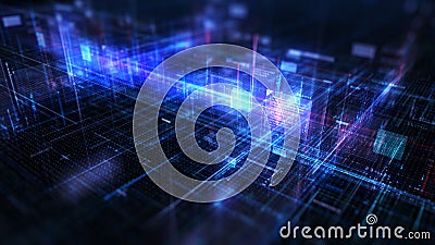 Technology Digital Data On Blue Background, Data Analysis and Access to Digital Data, Digital Cyberspace with Particles and Stock Photo