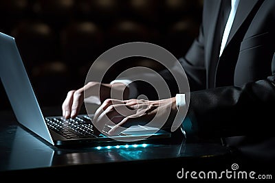 Technology digital hand hacker code online protection hacking person programmer laptop internet dark system Stock Photo