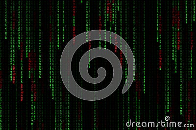 Technology digital text red of Virus and number of one, two, three, four, five, six, seven, eight, nine and zero or binary code in Stock Photo