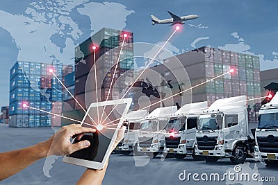 Technology direct with logistics transportation with AI people and worldwide Stock Photo