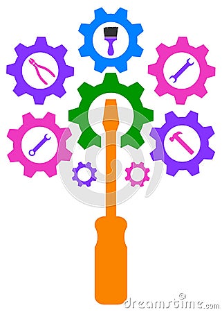 Technology engine gear tree logo Vector Illustration