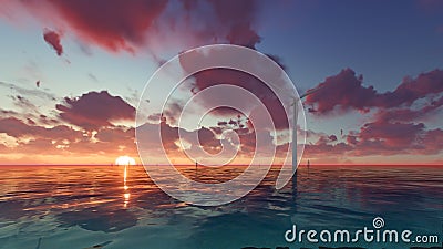 Technology and Environment wind generator on sea 3D render Stock Photo