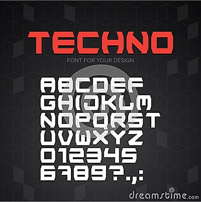 Technology font. Geometric, sport, futuristic, future techno alphabet. Letters and numbers for military, industrial, hi-tech etc. Stock Photo