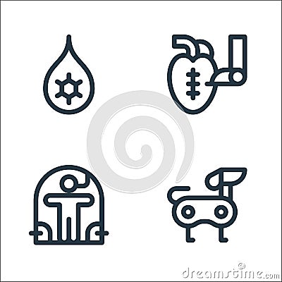 technology of the future line icons. linear set. quality vector line set such as robot dog, cloning, microsurgery Vector Illustration