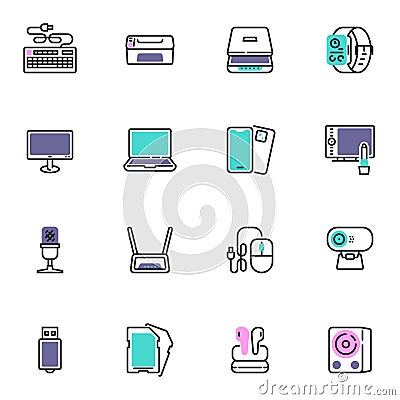 Technology gadgets line icons set Vector Illustration