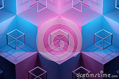 Technology geometry neon background Cartoon Illustration