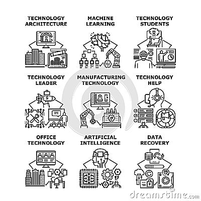 Technology Help Set Icons Vector Illustrations Stock Photo