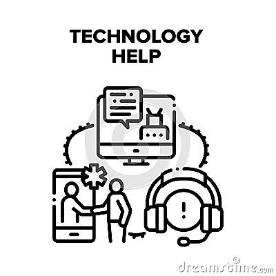 Technology Help Vector Black Illustration Stock Photo