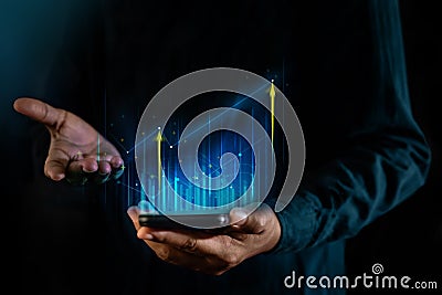 Technology, High Profit, Stock Market, Business Growth, Strategy Planing concept. a Man Presenting Graphs and Charts information Stock Photo