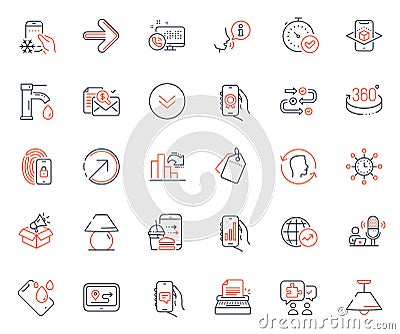 Technology icons set. Included icon as Analysis app, Chat app and Smartphone waterproof web elements. Vector Vector Illustration