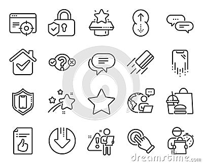 Technology icons set. Included icon as Approved document, Star, Quiz test signs. Vector Vector Illustration