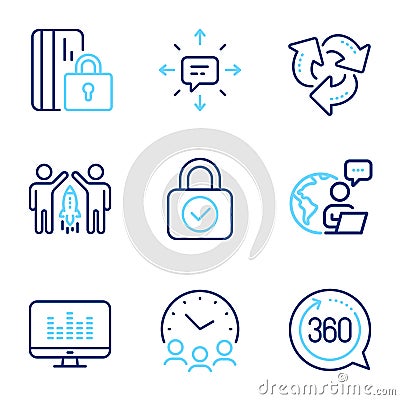 Technology icons set. Included icon as Blocked card, Partnership, Security lock signs. Vector Vector Illustration