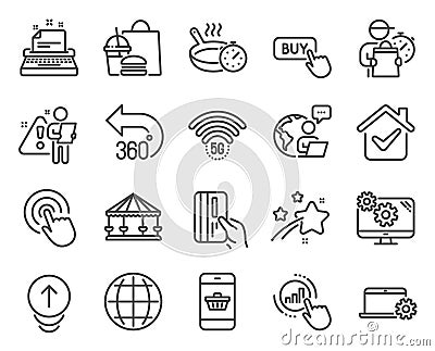 Technology icons set. Included icon as Buy button, Swipe up, Settings signs. Vector Vector Illustration