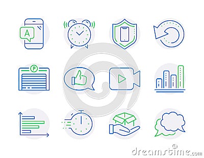 Technology icons set. Included icon as Graph chart, Recovery data, Feedback signs. Vector Vector Illustration