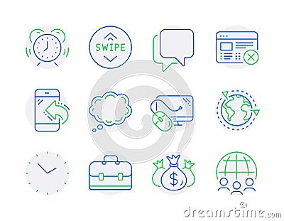 Technology icons set. Included icon as Incoming call, Time, Swipe up signs. Vector Vector Illustration