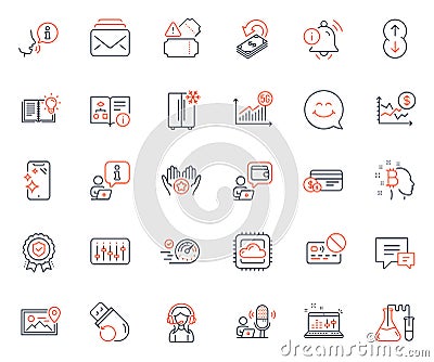 Technology icons set. Included icon as Insurance medal, Tickets and Card web elements. For website app. Vector Vector Illustration