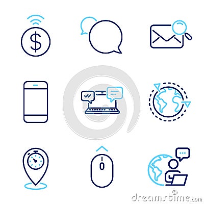 Technology icons set. Included icon as Messenger, Swipe up, Timer signs. Vector Vector Illustration