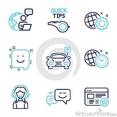 Technology icons set. Included icon as Time management, Support, Smile signs. Vector Vector Illustration