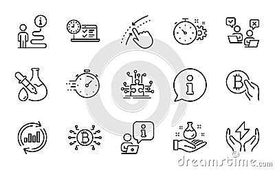 Technology icons set. Included icon as Timer, Bitcoin system, Bitcoin pay. Vector Vector Illustration