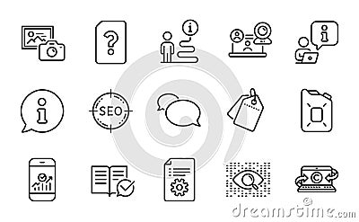 Technology icons set. Included icon as Unknown file, Technical documentation, Video conference. Vector Vector Illustration