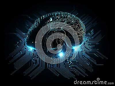 Human brain circuit board, technology background, artificial intelligence, process and retain new information, generative AI Stock Photo