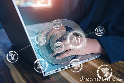 Technology Innovation Ai Computing Connection Concept, Female Engineer Programming Research Analytic Big Data on Artificial Stock Photo