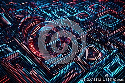 Technology-inspired abstract background with blue and red lines. High-end tech design featuring sleek, modern lines ideal for a Stock Photo