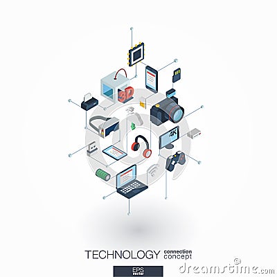 Technology integrated 3d web icons. Digital network isometric concept. Vector Illustration