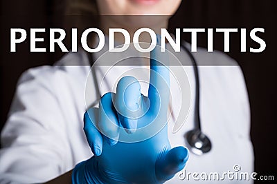 Technology, internet and networking in medicine concept - medical doctor presses periodontitis button on virtual screens Stock Photo