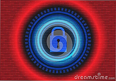 Technology key lock protect data computer from virus attack vector background Vector Illustration