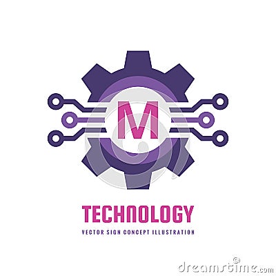 Technology Letter M - vector logo template concept illustration. Cogwheel gear abstract sign. Creative digital symbol. Mechanic Vector Illustration